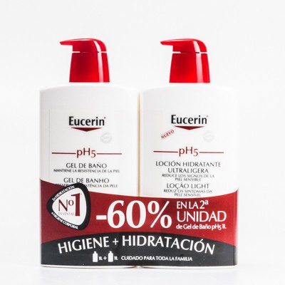 Eucerin Pack pH5 Loción Ultraligera + Gel, 1L+1L.