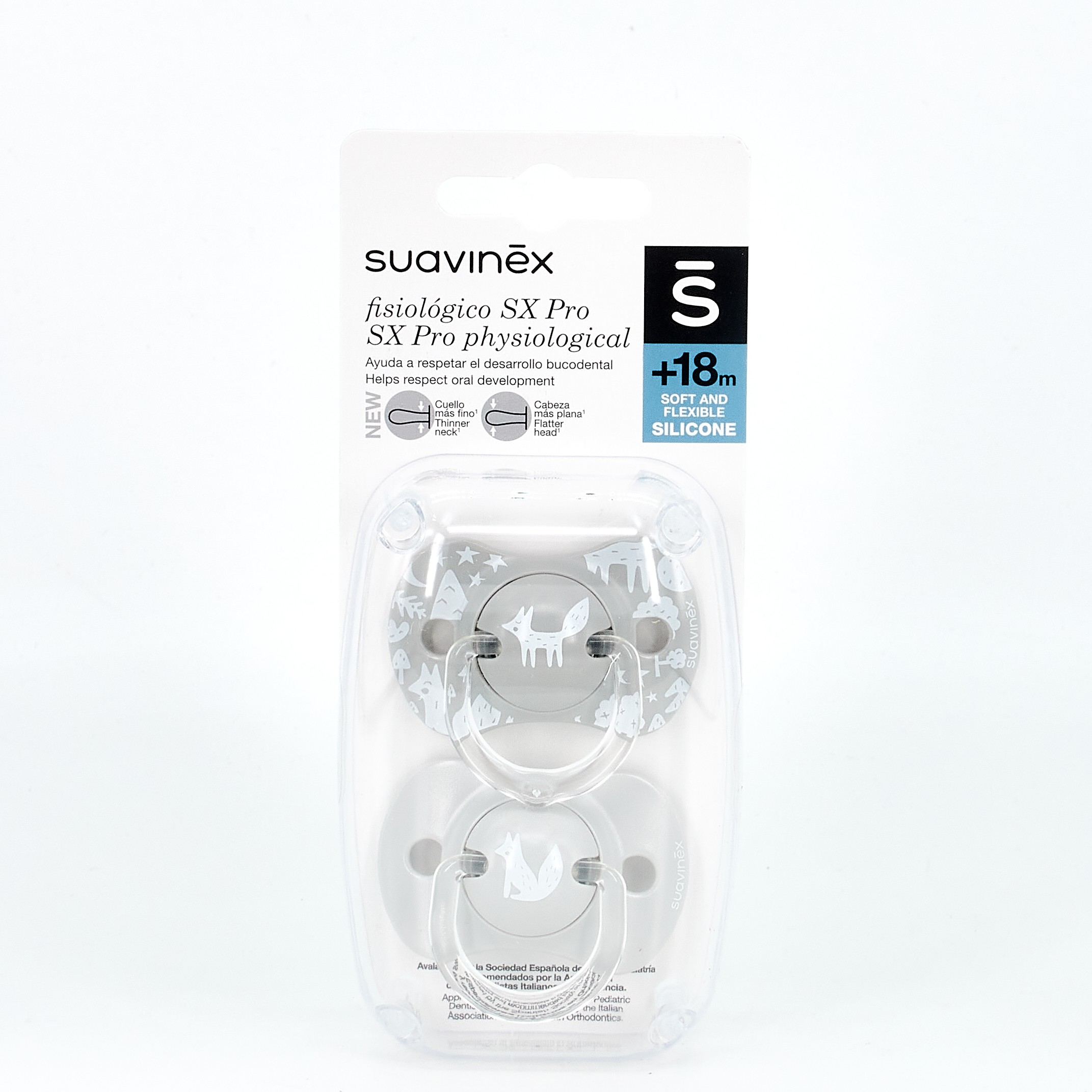 Suavinex, Pack de 2 Chupetes con Tetina Fisiológica de Silicona SX Pro,  para Bebés +18 Meses, Tetina más Plana y Flexible, Respeta el Desarrollo