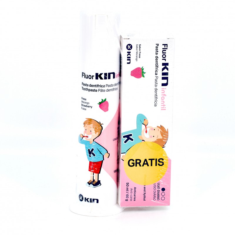 Farmacia Simán - ¡Fluor Kin pasta dentífrica ideal para niños de 2 a 6  años! 🍓Su atractivo sabor a fresa facilita su utilización diaria.  🍭Protege frente a la caries dental. 😬Remineraliza y
