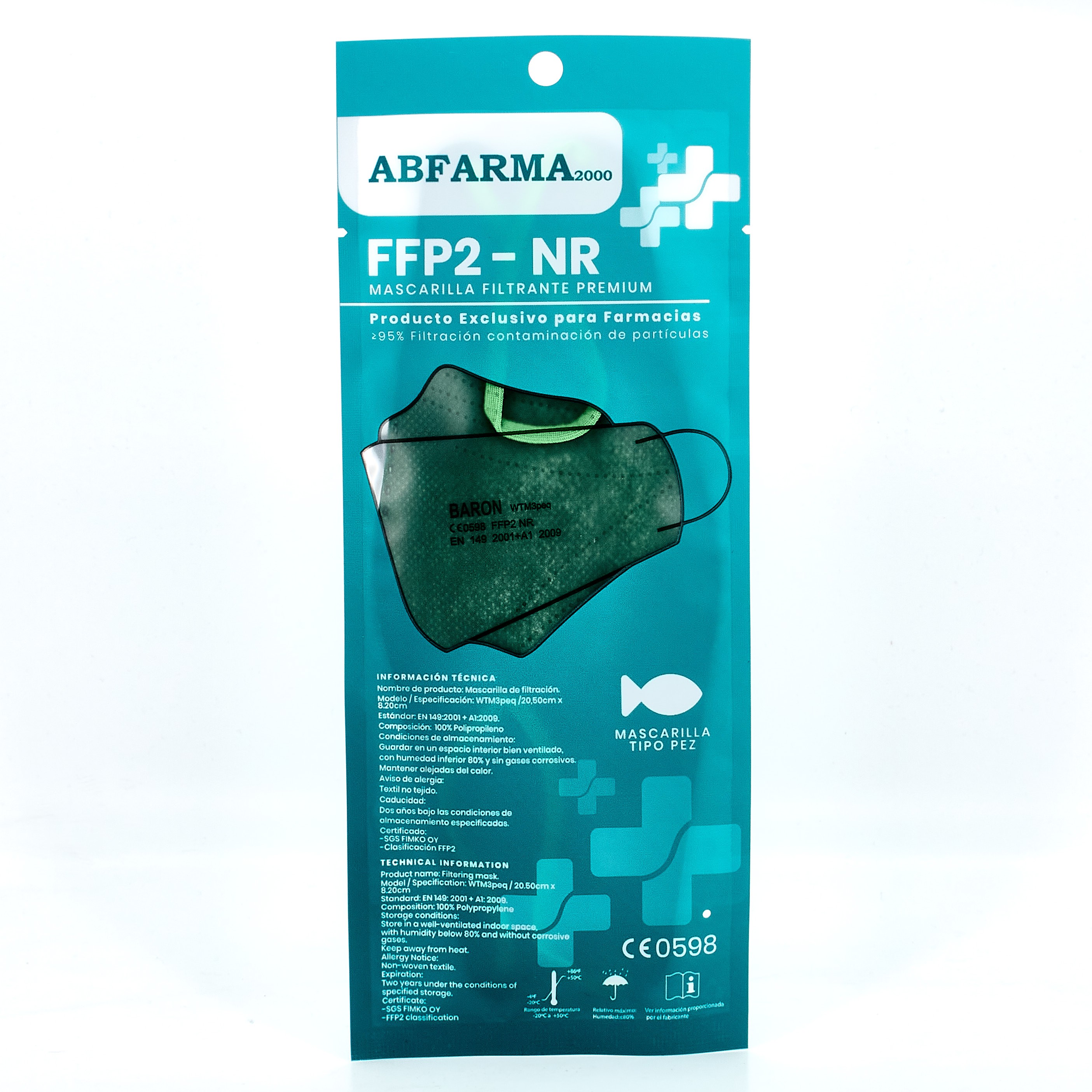 MASCARILLA FFP2 PEZ VERDE OLIVA 1 UD