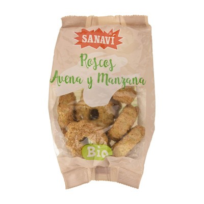 Sanavi Roscos Avena Manzana Bio, 100% natural, 300g