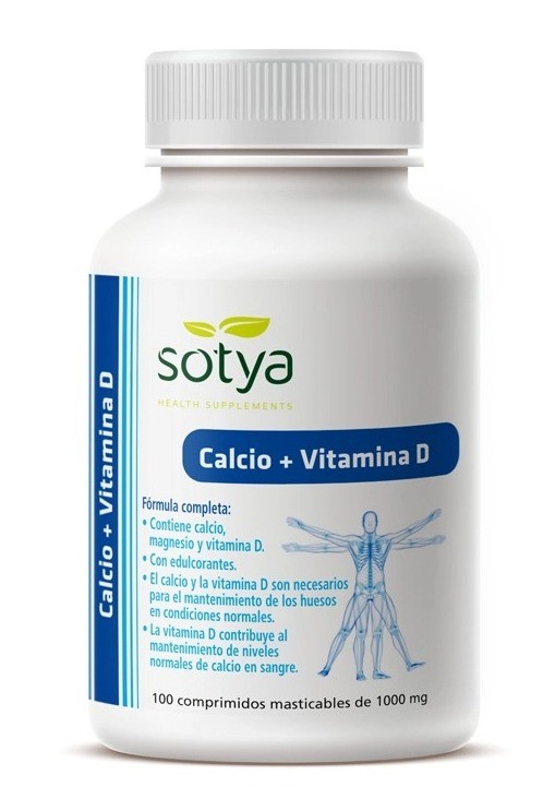 Sotya Calcio Vitamina D, 100 comprimidos mastigables.