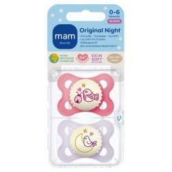 MAM Chupete Silicona Simetrica Original Night Rosa 2-6M, 2 unidades