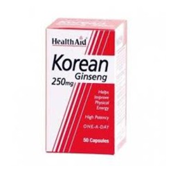 Health Aid Ginseng Coreano, 50 cápsulas de 250 mg.