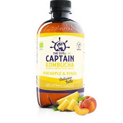 Captain Kombucha - Kombucha de Piña y Melocotón Bio-orgánico, 400 ml