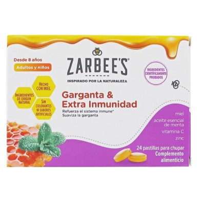 Zarbees Garganta y Extra Inmunidad 24 pastillas para chupar