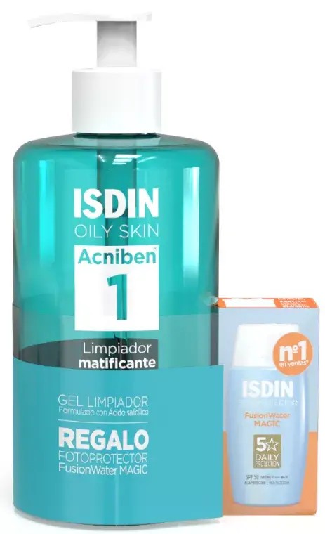 Isdin Acniben limpiador gel matificante, 400 ml + Regalo Fusion Water