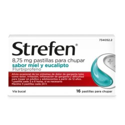 Strefen 8,75 mg pastillas para chupar sabor miel y eucalipto, 16 pastillas