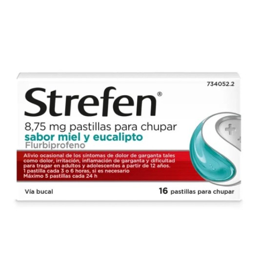 Strefen 8,75 mg pastillas para chupar sabor miel y eucalipto, 16 pastillas