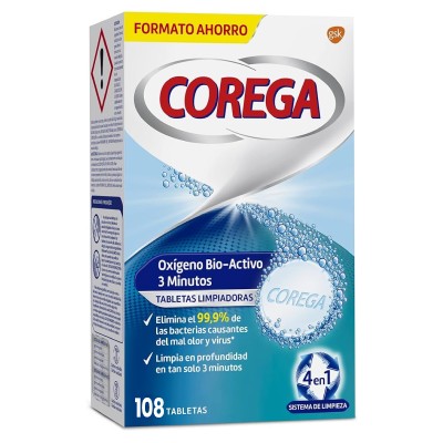 Corega Oxígeno Bio-Activo, 70+38 Tabletas limpiadoras